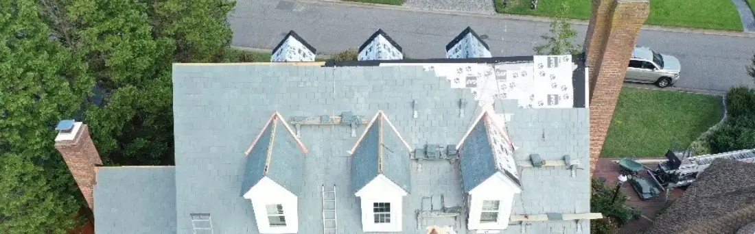 A roof undergoing repairs.